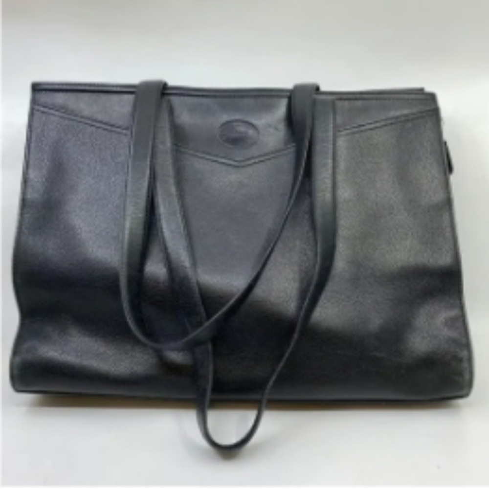 Longchamp Black Leather Tote with Double Shoulder Straps